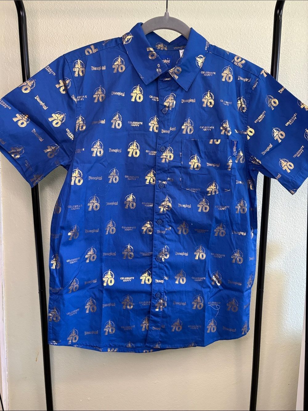 NWT Disney Disneyland 70th Anniversary Gold & Blue Button-Down Shirt - Size S